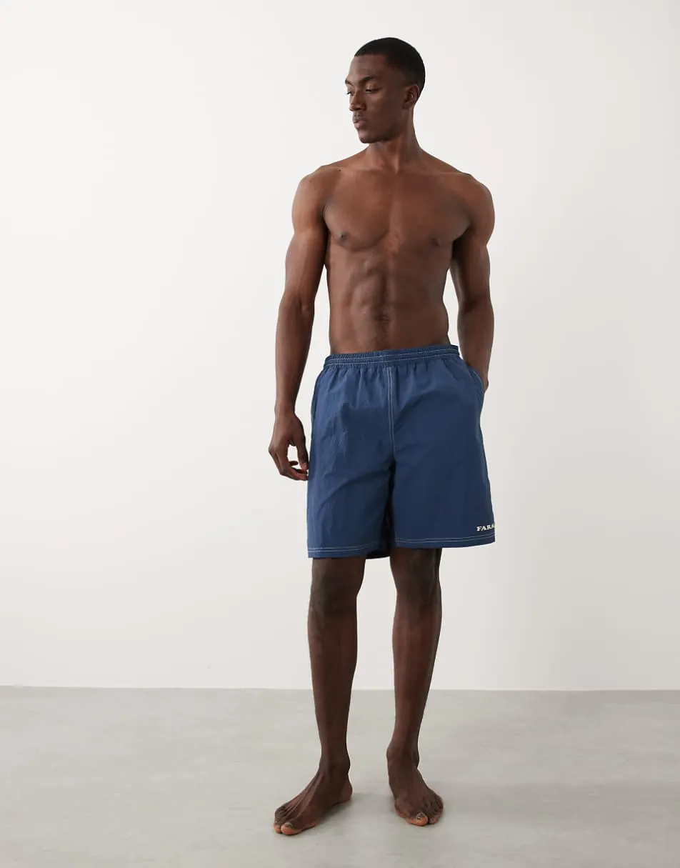 Farah Edgar crinkle logo swim shorts in blue