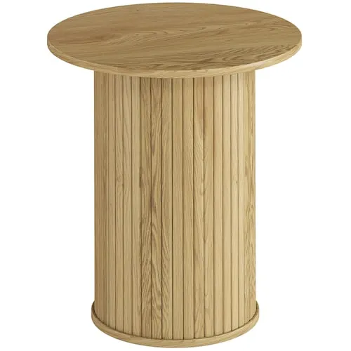 Round Side Table, Fluted Accent End Table, Oak
