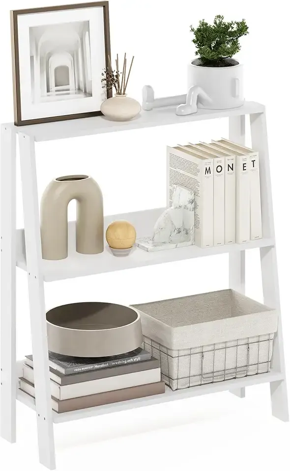 Ladder Shelf, 3-Tier Ladder Book Shelf, Bookcase, Storage Shelves, Storage Rack, for Organization and Storage, Living Room, Home Office, White