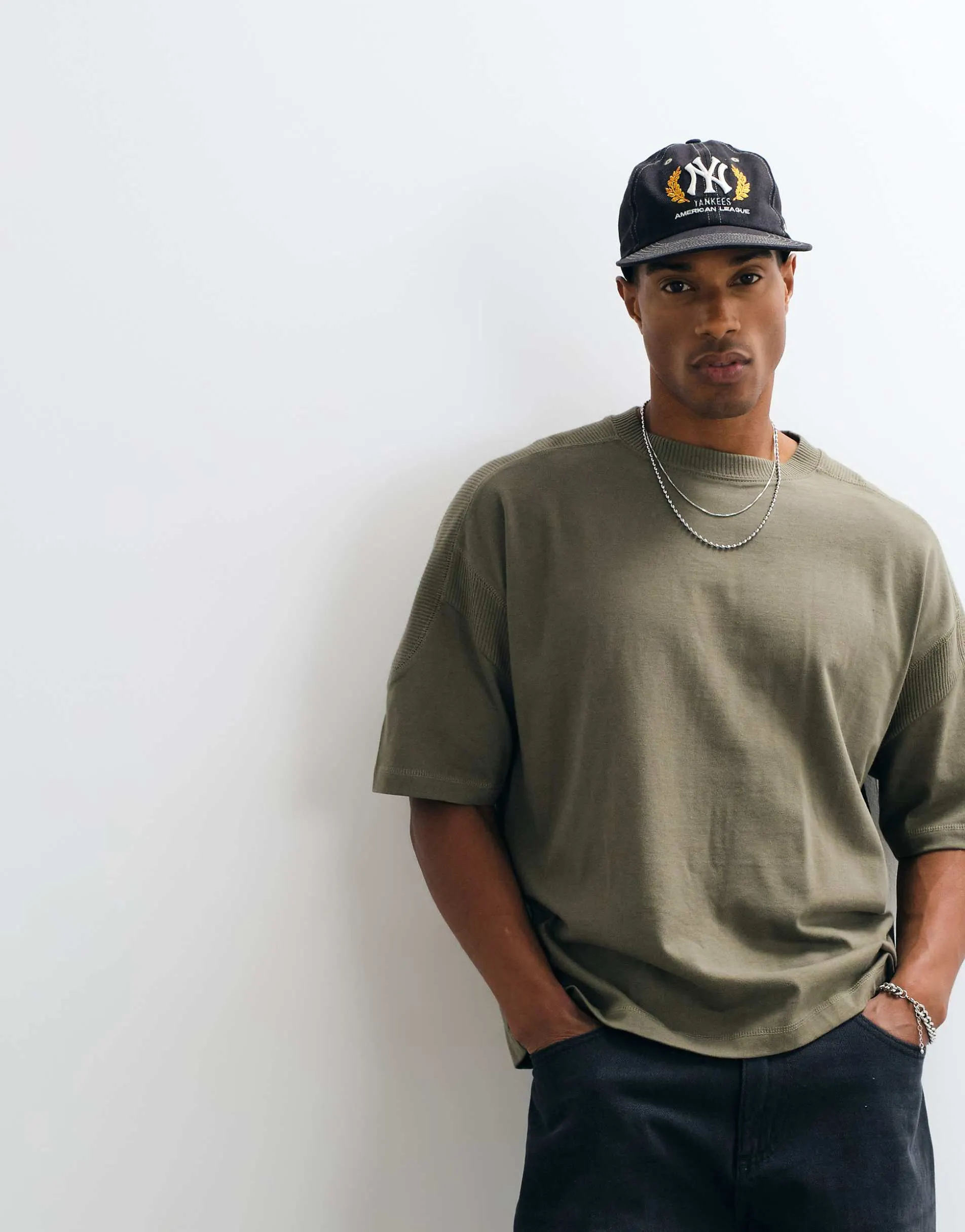ASOS DESIGN heavyweight boxy oversized t-shirt with panels in khaki
