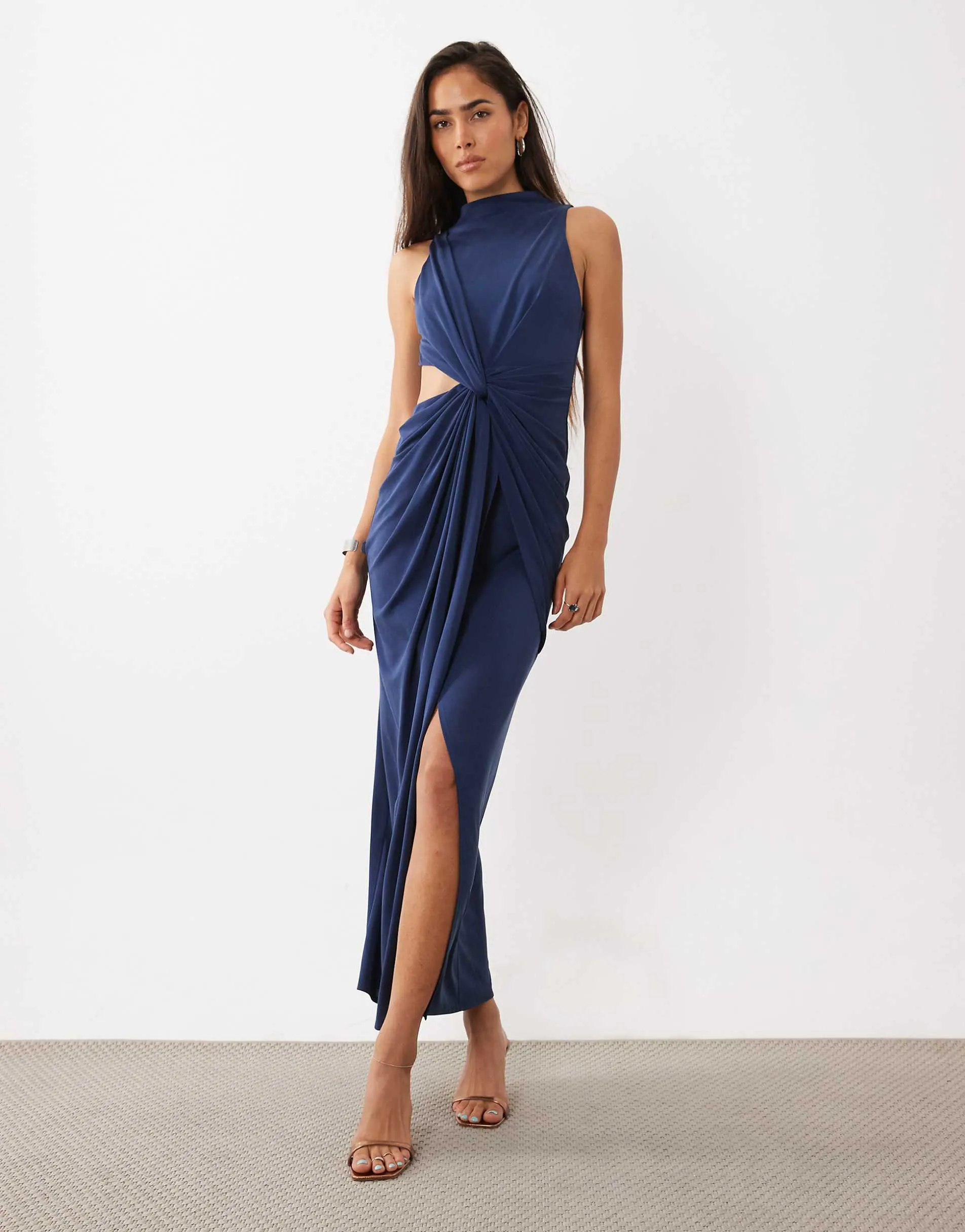 ASOS DESIGN sleeveless maxi dress with cut out twist detail in navy