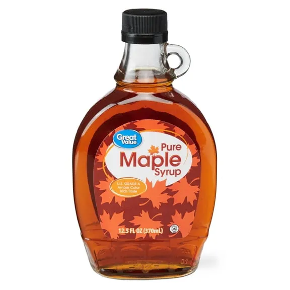 Great Value Pure Maple Syrup, 12.5 fl oz, US Grade A Amber Color, Rich Taste