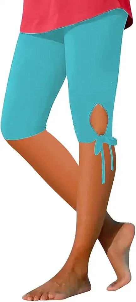 Capri Leggings for Women 2025 Tummy Control Knee Length Legging Summer Cropped Pants Casual Solid Comfy Yoga Pants