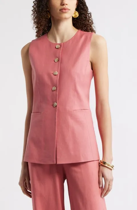 Nordstrom Linen Blend Longline Vest