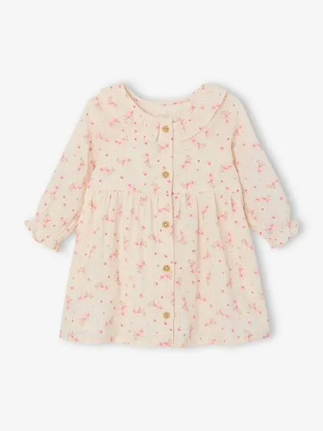 Robe bébé fille en gaze de coton - écru