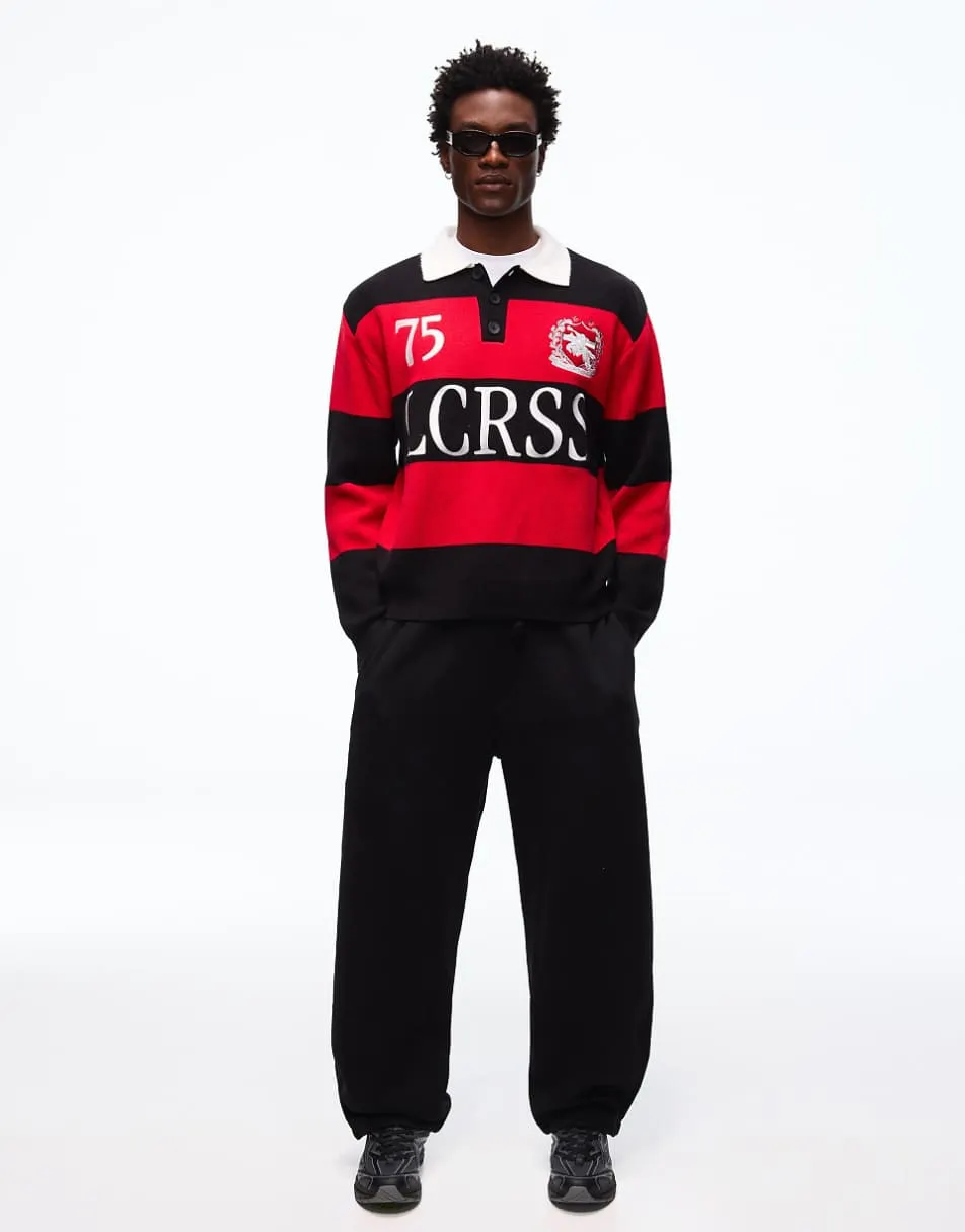 Bershka Embroidered polo collar jumper in red