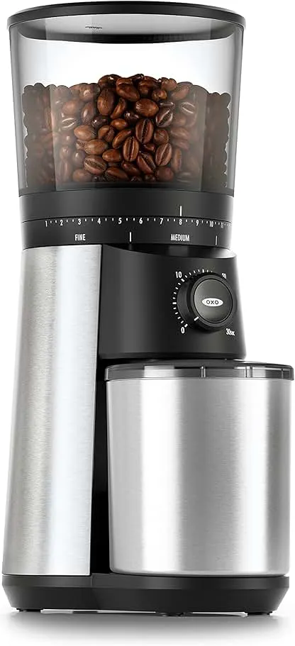 OXO Brew Conical Burr Coffee Grinder - Silver, Stainless Steel Burrs, One-Touch Automatic Smart Grind OXO Brew Conical Burr Coffee Grinder - Silver, Stainless Ste…