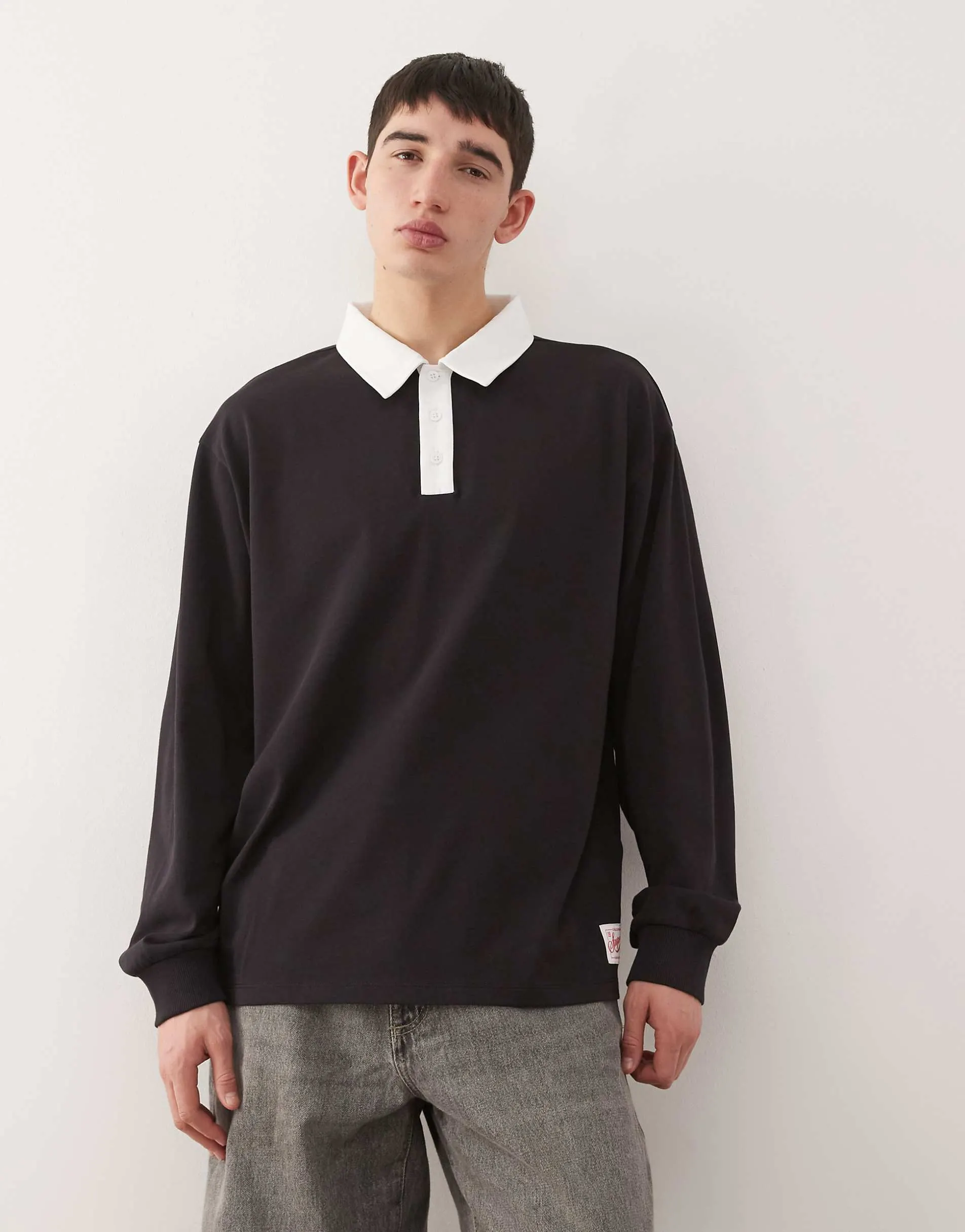 COLLUSION Polo rugby long sleeve t-shirt in black