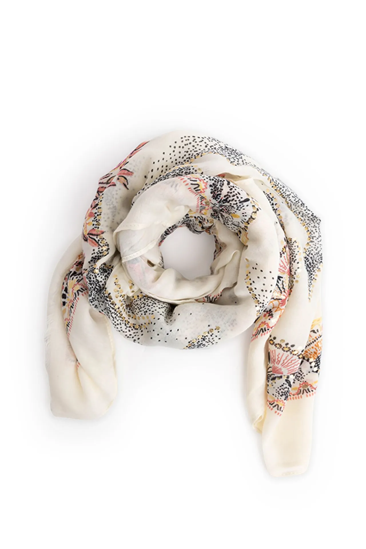 Ecru sjaal met botanische print