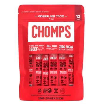 Chomps Original Beef Sticks, Mild, 12 Individually Wrapped Sticks