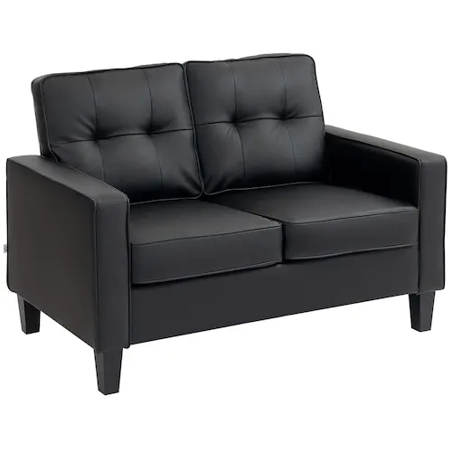 51" Tufted PU Leather Loveseat, 2-Seater Sofa, Black