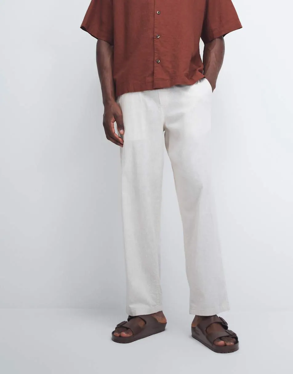 Jack & Jones loose linen mix drawstring trousers in beige