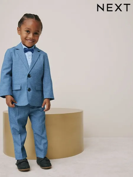 Blue Check Blazer, Shirt, Trousers & Bow Tie Set (3mths-9yrs)