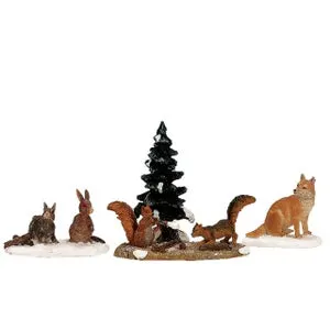 "Juego de 4 animales del bosque" adorno para pueblo navideño y belén, en resina h 3,8 cm / Título predeterminado