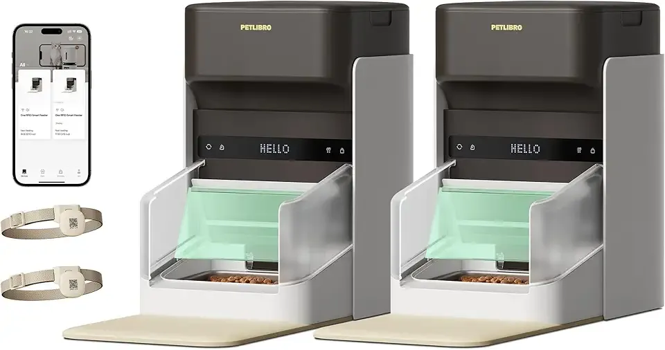 PETLIBRO RFID Multiple Cats Feeder 2 Packs, Tag Activated Exclusive Meals, 5G&2.4G Wi-Fi Auto Food Dispenser for Pets with Different Diets and Stop Food Stealing