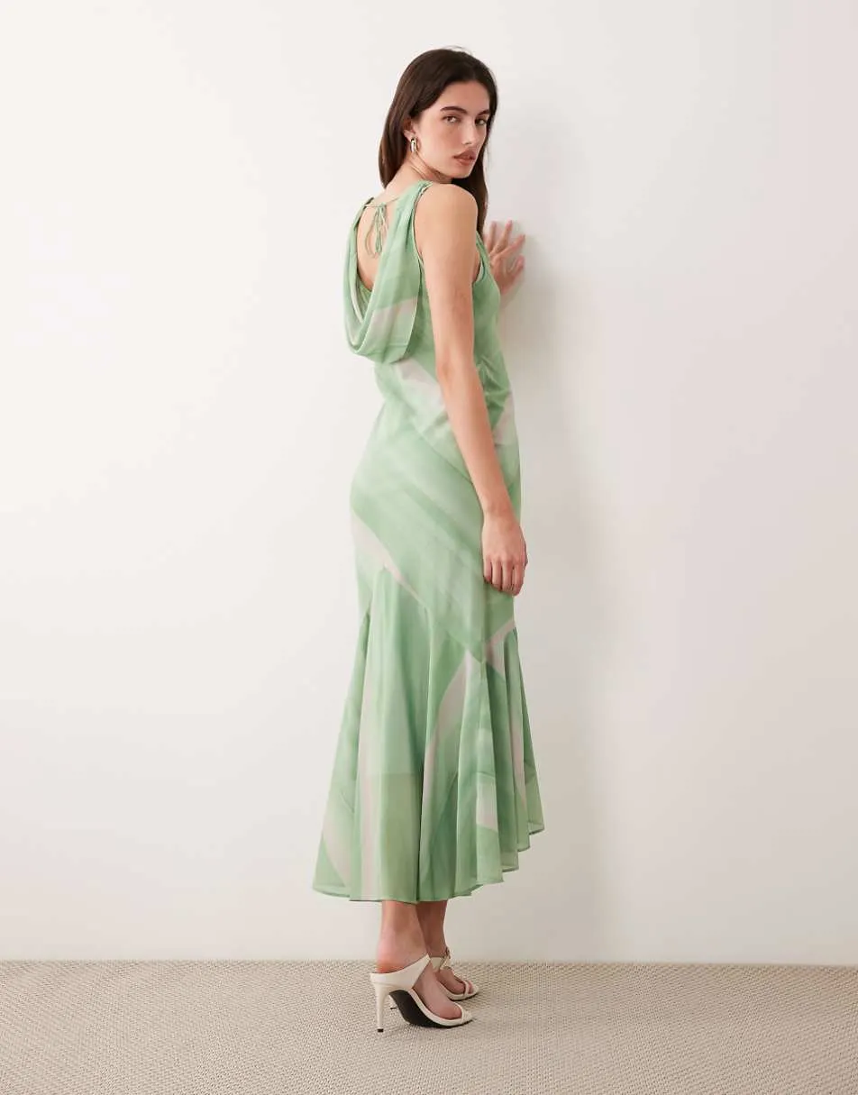ASOS DESIGN sleeveless cowl neck maxi dress with frill hem in multi stripe