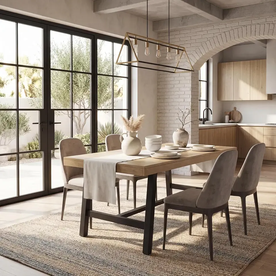 GarveeHome Industrial Dining Table for 4-6 People, 63" Long Large Kitchen Table with Sturdy Metal Frame, Rectangular Counter for Dinner, Kitchen, Dining Room (Natural, 63" Non-extendable)