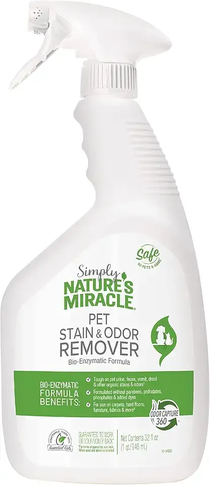 Nature's Miracle Simply Pet Stain and Odor Remover, 32 Ounce, Made with 86% Plant-Derived Surfactants