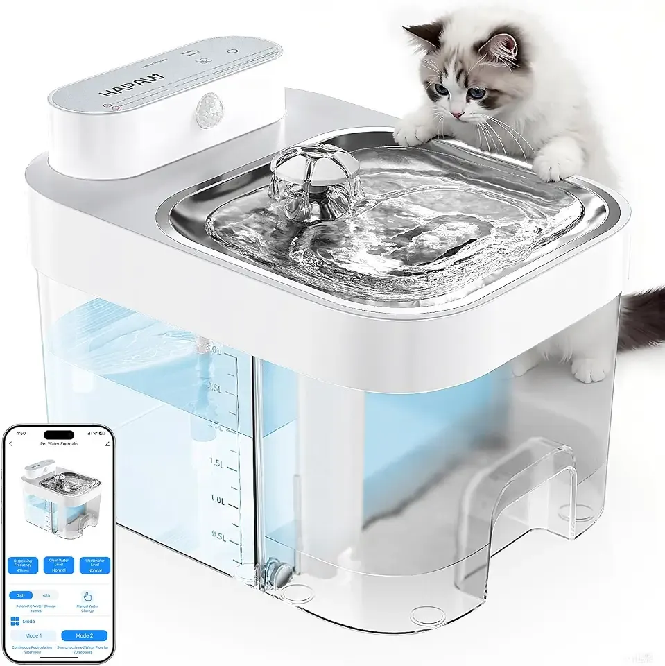 2026 Latest Cat Water Fountain, No Filter Cotton, App Monitoring Wastewater Separation Wireless Pet Fountain, 5000mAh Battery & Plug-in, 3L/101oz Water Dispenser for Cats Indoor, 2.4G Wi-Fi