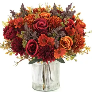 Conjunto de 4 ramos de rosas artificiales, 33 cm, margaritas, flores artificiales, ramos de rosas de seda, para decoración de cocina, boda, naranja