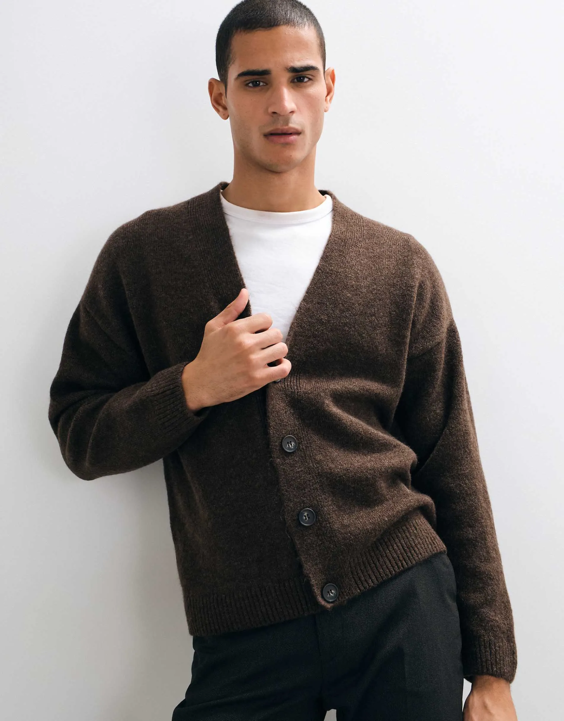 New Look fluffy knit cardigan in brown