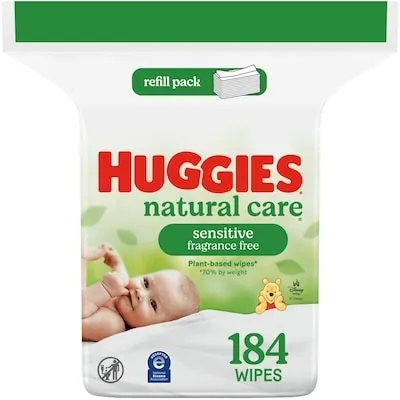 Baby Wipes, Natural Care Sensitive, UNSCENTED, 1 Refill, 184 Wipes