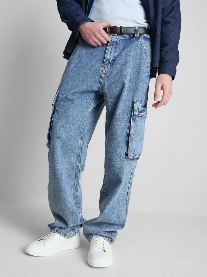Jean cargo ample à taille mi-haute