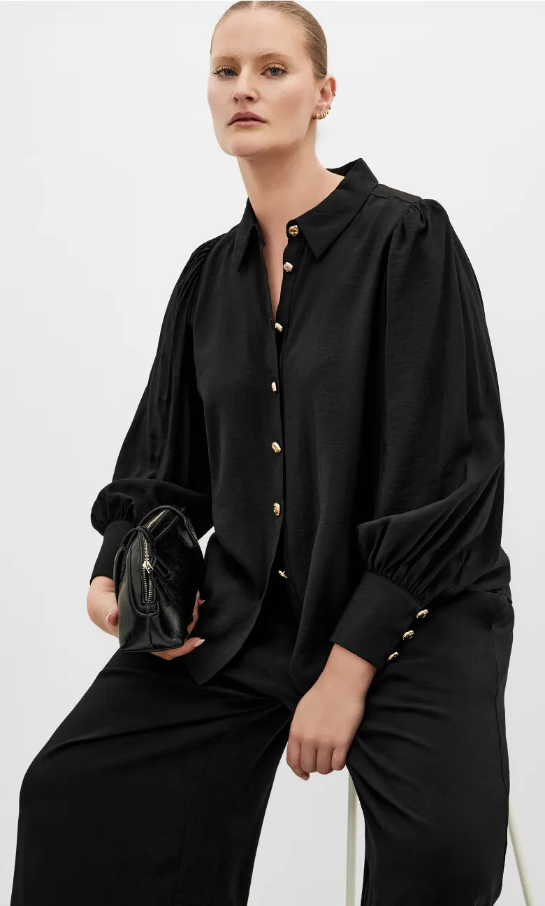 Alana Button Detail Shirt - black
