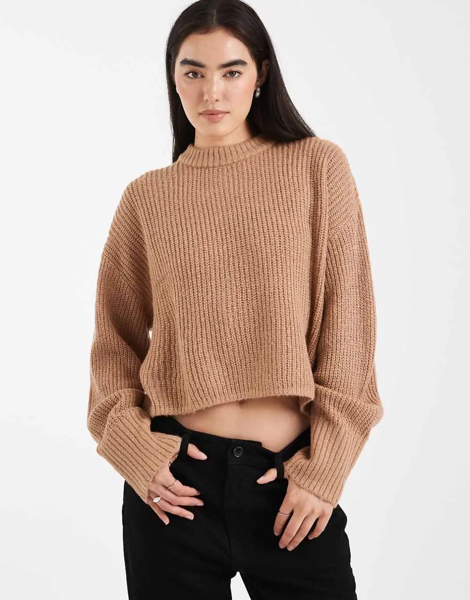 Miss Selfridge slouchy knit jumper in camel