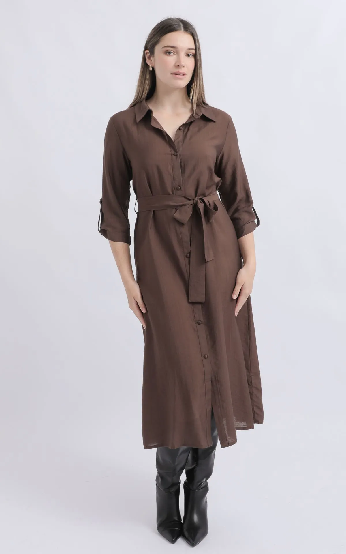 Voile Tie Waist Midi Shirt Dress