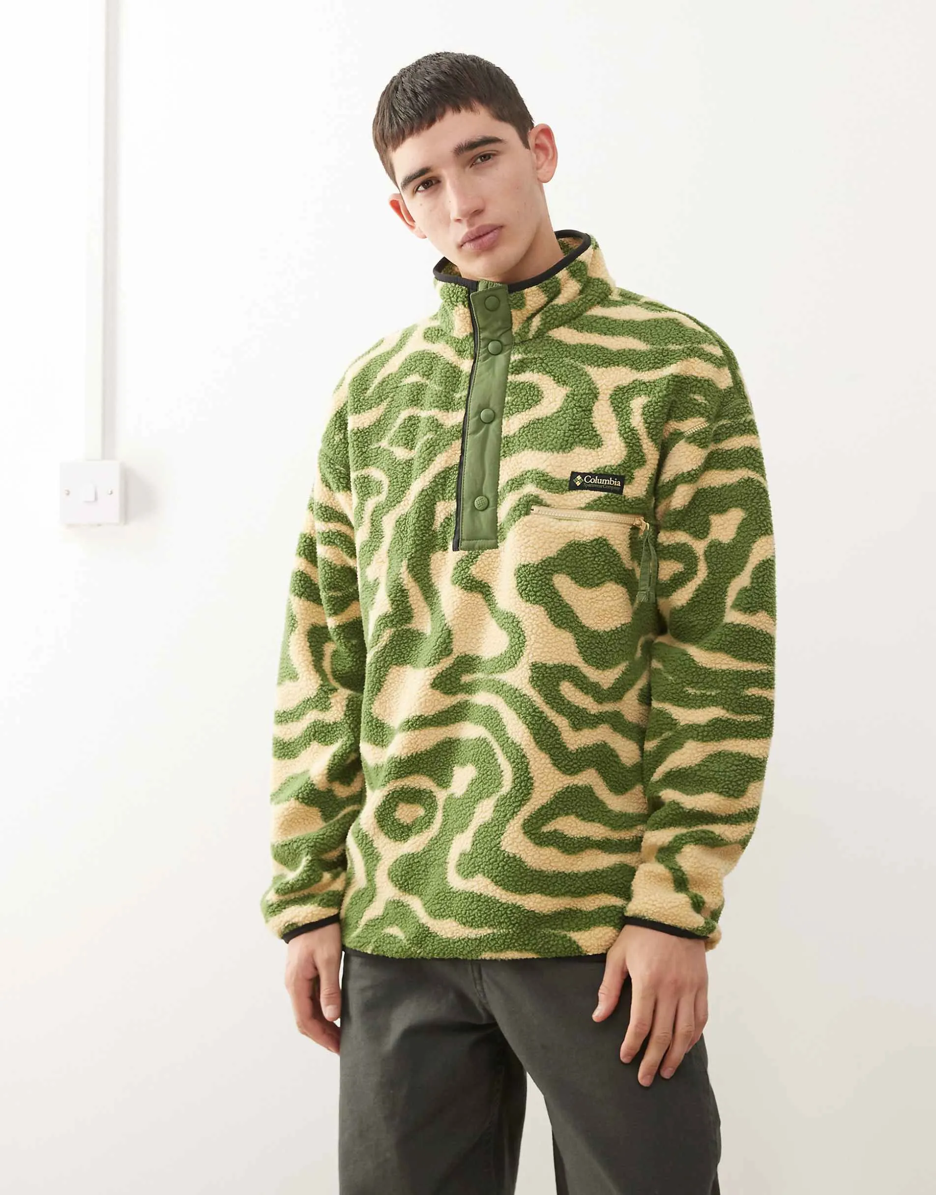 Columbia helvetia half snap fleece swirl print in green and beige