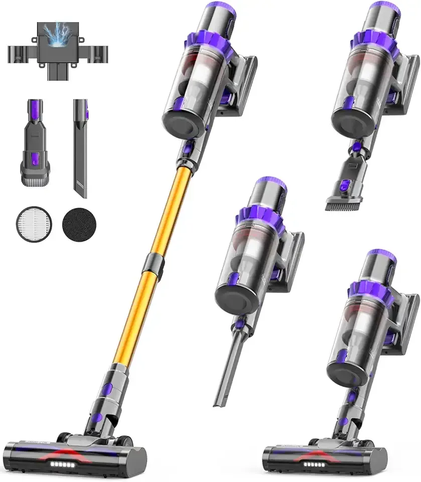 Cordless Vacuum Cleaner, 600W 50KPA 70Min Powerful Vacuum Cleaners for Home, Self-Standing Stick Vacuum with Charging Dock Station Removable Battery/OLED Screen for Home Pet Hair/Carpet/Hardwood Floor