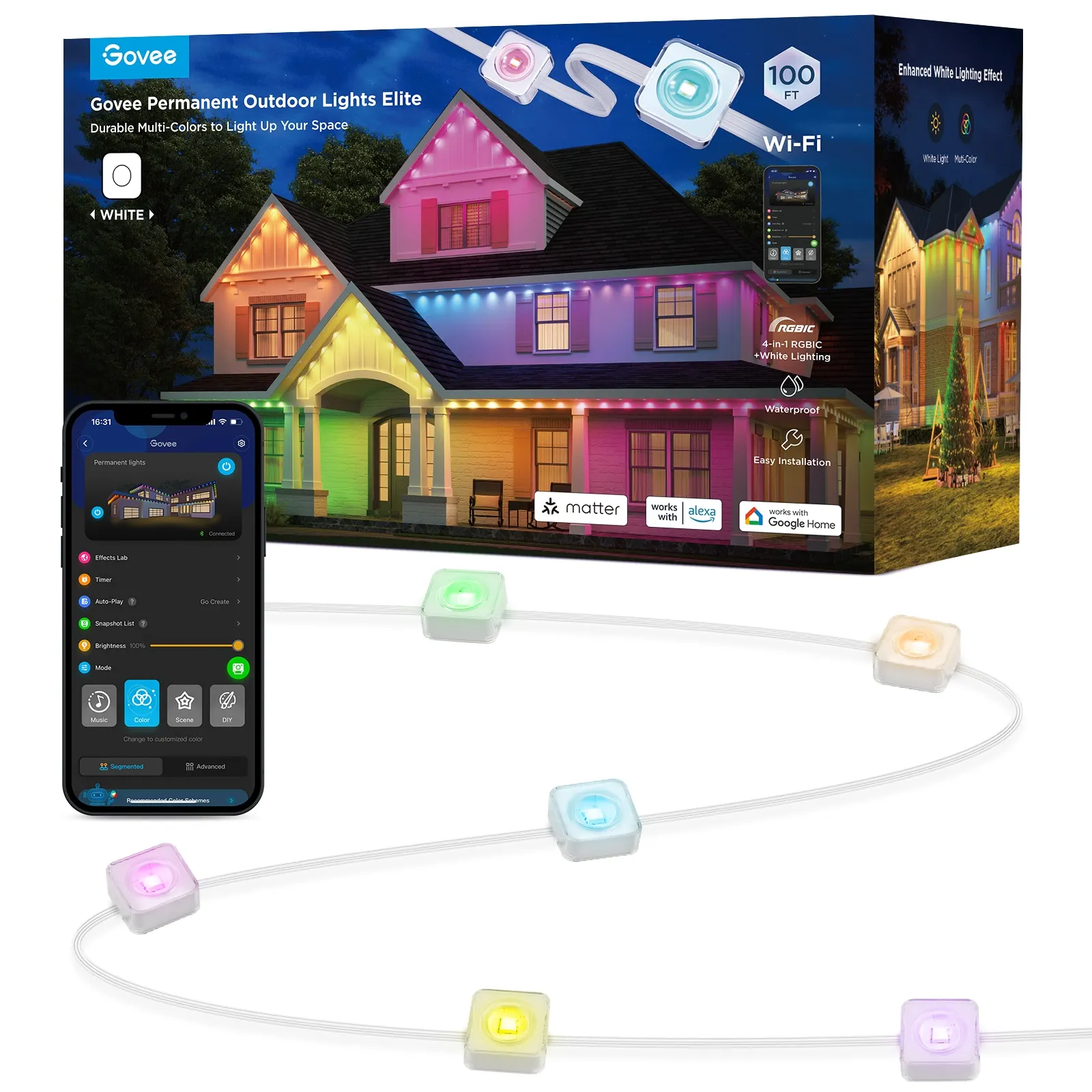 Govee 100-ft Plug-in White Indoor/Outdoor String Light with Color changing -Light LED Mini Bulbs Bluetooth and Wi-Fi Compatibility