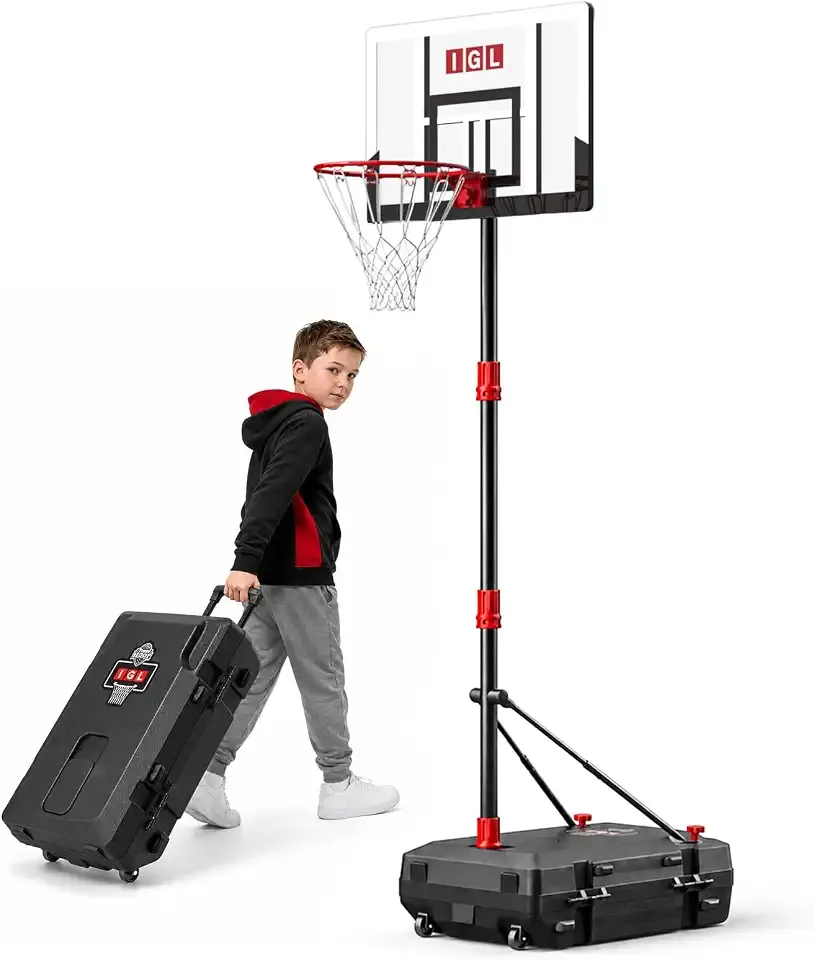 IGL Portable Basketball Hoop Ourdoor, 32" Adjustable & Foldable Goal | Shatterproof PC Backboard, 3 Height Setting, 35 LB Anchor, Teens/ Adults/Driveway/ Backyard/ Camping /Travel /Beach/ Pool