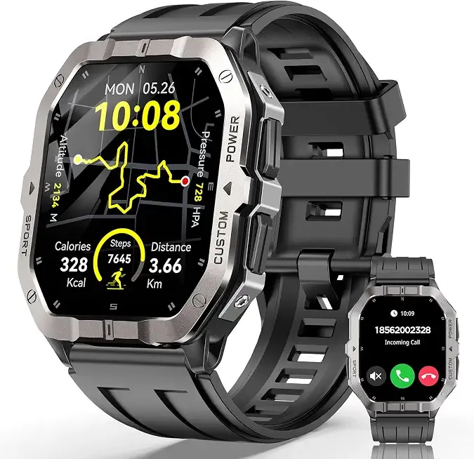Smart Watches for Men (Answer/Make Calls), 2.02'' Military Smart Watch Built-in GPS with Sleep Monitor/Heart Rate/100+ Sport Modes, Waterproof Smartwatch Fitness Tracker for Android and iPhone Black
