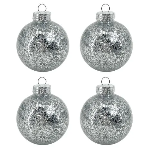 Enchanted Forest® 80mm Silver Confetti-Filled Shatterproof Ornaments - 4 Pack