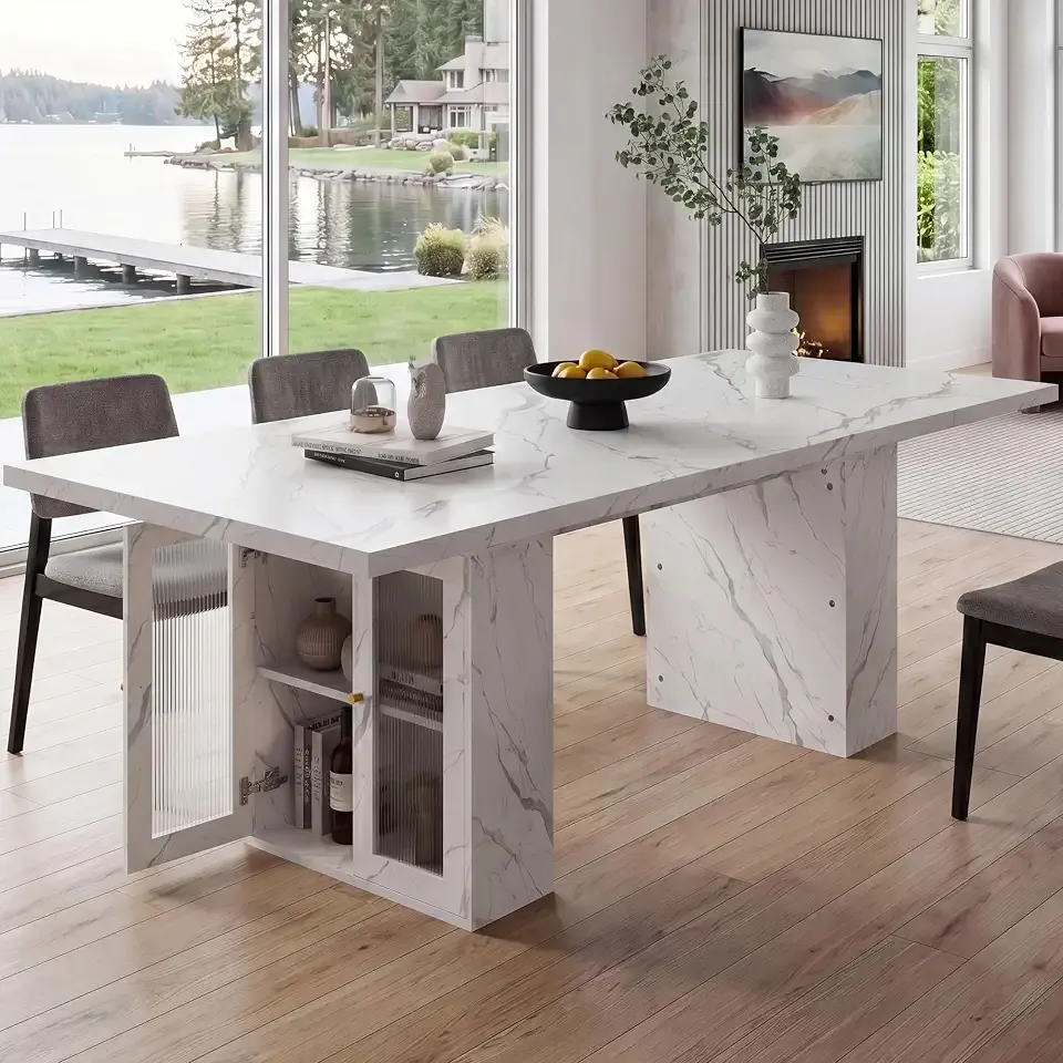 51"-78" Extendable Dining Table for 4-8, White Faux Marble Dining Table | Modern Kitchen Table with Hidden Storage, Rectangle Dinner Tables for Dining Room Kitchen Living Room (White Marble)