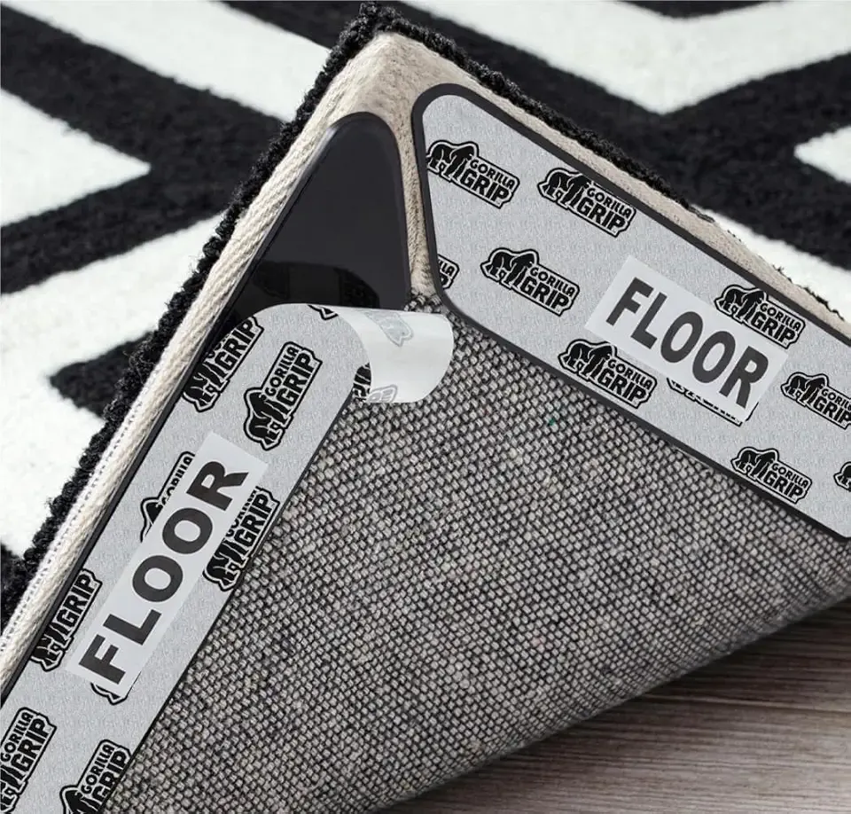 GORILLA GRIP Rug Gripper Pads Keep Area Rugs Corners from Curling, No Damage Reusable Double-Sided Stickers, Holds Down Carpet in Place on Hardwood Floors, Grips Tile Floor, Holiday Home Decor 8 Pcs