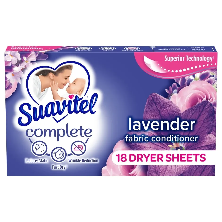 Suavitel Complete Dryer Sheets, Fabric Conditioner, Lavender Scent, 18 Sheets
