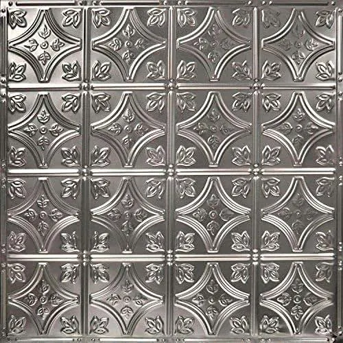 American Tin Ceilings [5 Pack Kit] 24" x 24" 100% Tin Nail-Up Ceiling Tiles | Pattern #3 with Gloss Finish | Victorian Design with Floral Arching Diamonds for Ceilings & Kitchens