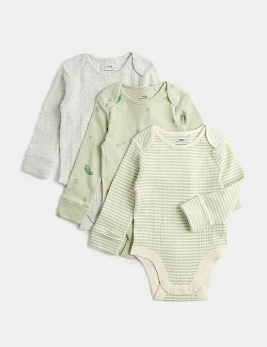 3er-Pack Bodys aus reiner Baumwolle mit Erbsenmuster (0–3 Jahre)