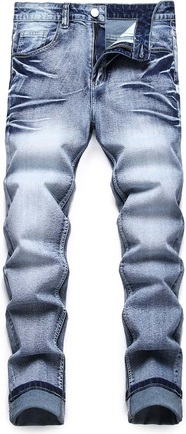 Slim Fit Jeans for Men Stretch Ripped Mens Jeans Straight Leg Fashion Comfort Flex Waist Rip Classic Casual Denim