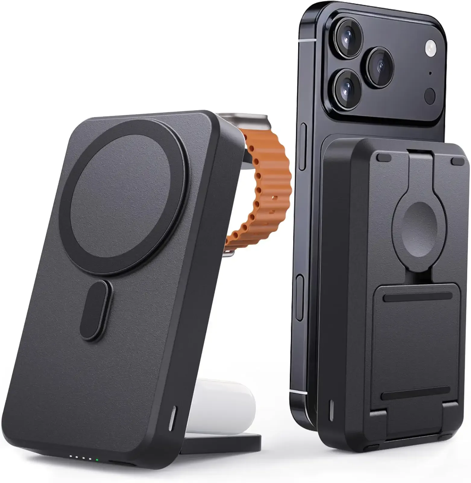 3-in-1 Portable Charger,10000mAh Foldable Power Bank Fast Charging,MagSafe Charger Battery Pack Magnetic,Travel Wireless Charging Station for iPhone 17/16/15/14/13/12,iWatch,Air pods,MatteBlack