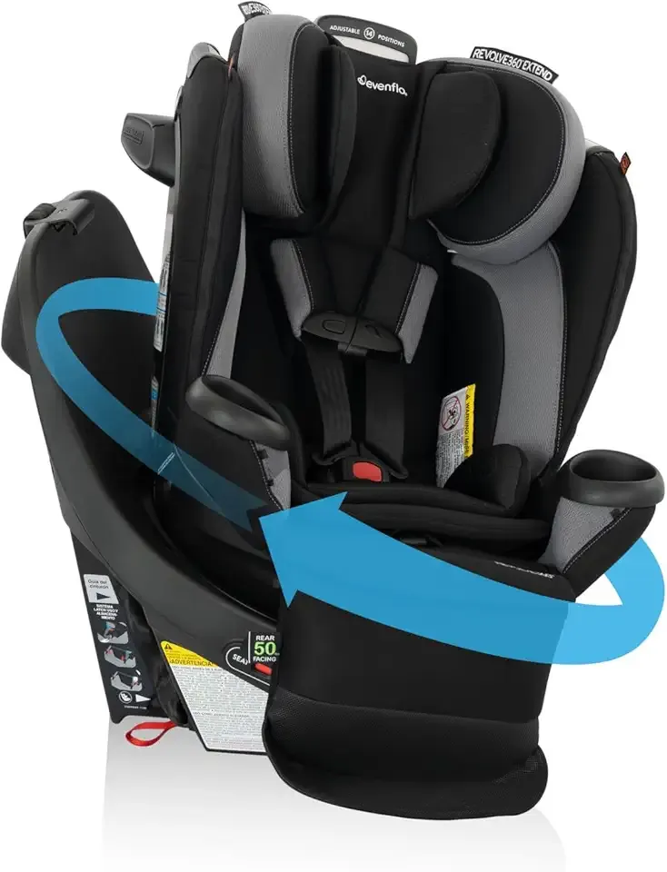 Evenflo Revolve360 Extend Convertible Car Seat with 360 Degree Rotation, Extended Rear-Facing, Forward-Facing, Booster Mode, and Secure Latch Install, Revere Gray