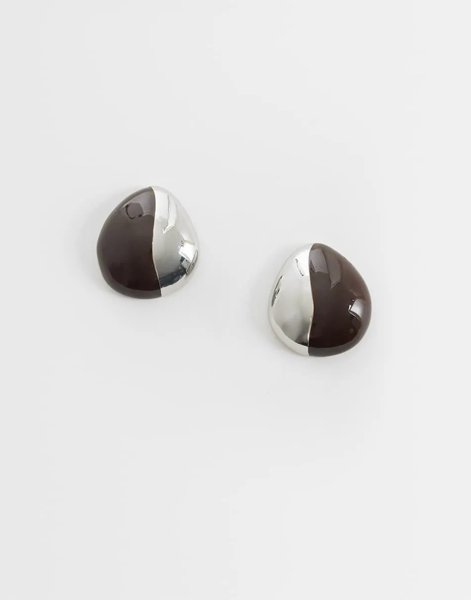 ASOS DESIGN stud earrings with brown chocolate resin in silver tone