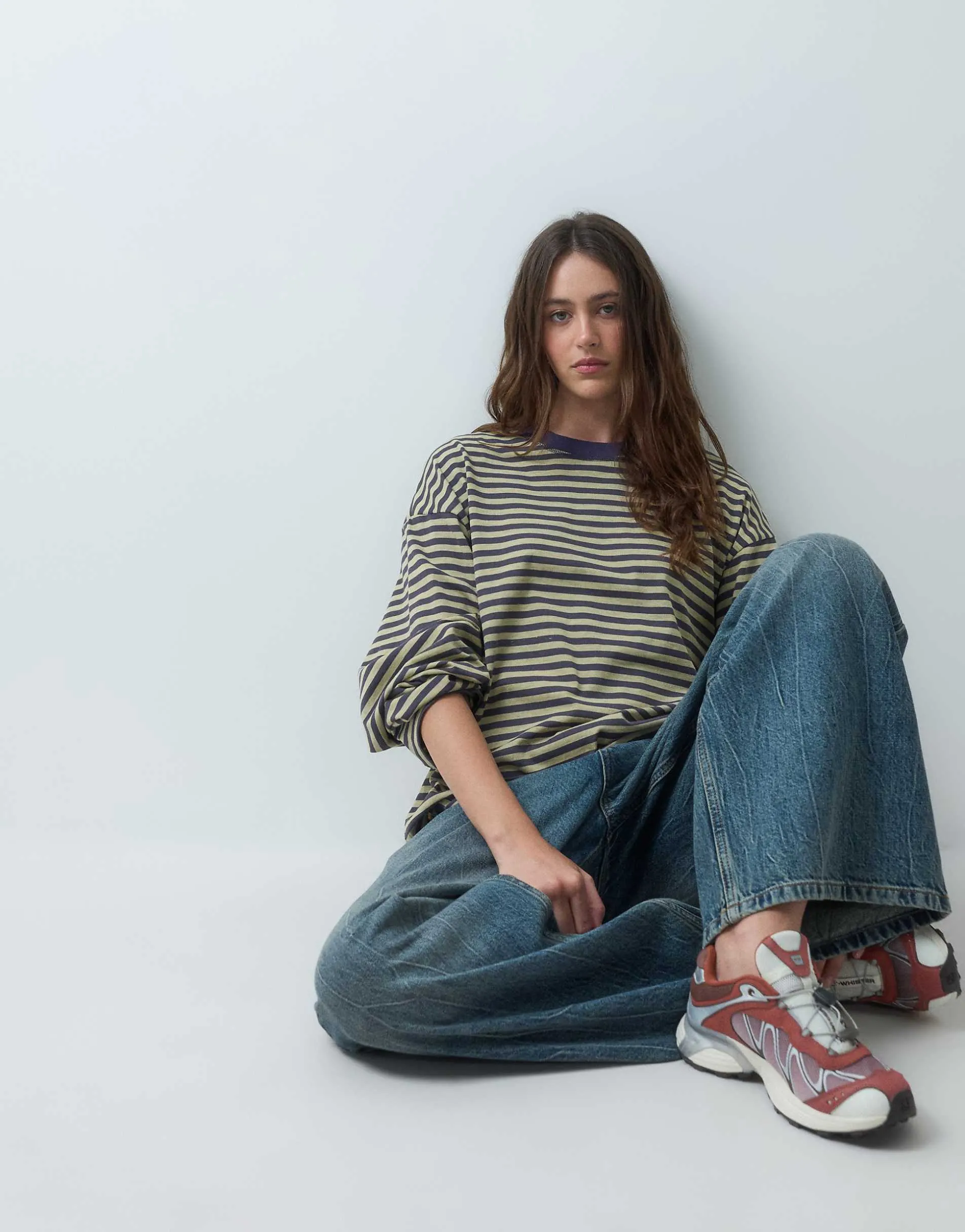 COLLUSION X007 XL baggy adjustable low rise jean in mid blue marble