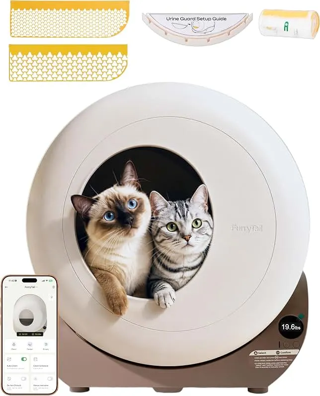 Furrytail Automatic Litter Box Self Cleaning, Smart Litter Box, Gray | Smart Safety Sensors, Advanced Odor & Leak Control, Large Capacity for Multi Cat Homes, with App Control & 40 Trash Bags