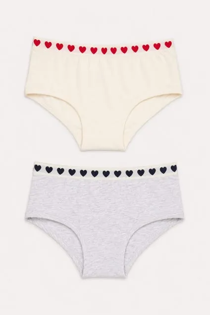 Kids 2-pack katoenen slips met harten boord - inSua