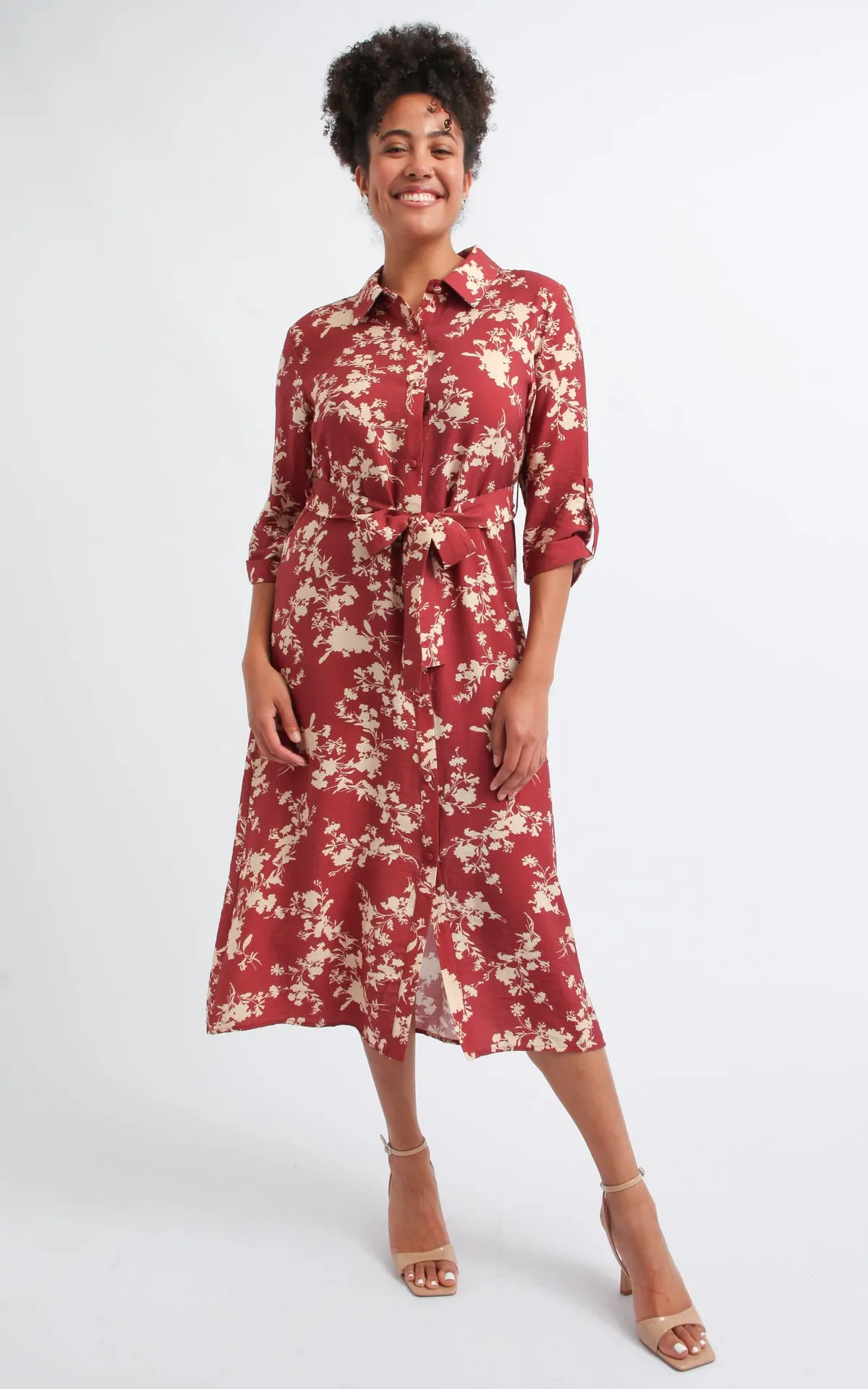 Voile Tie Waist Midi Shirt Dress