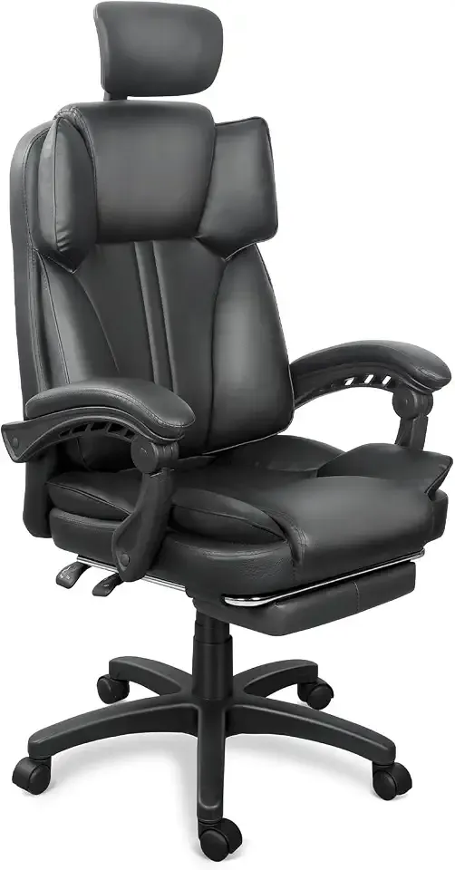 ERGOSEAT Leather Office Chair with Footrest, Executive Chair (Black)